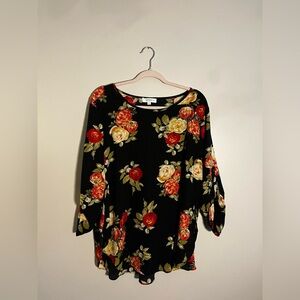 Umgee Floral Three Quarters Sleeve Blouse - Plus Sized